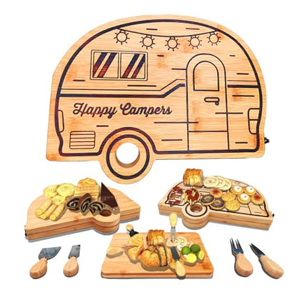 Foldable RV Charcuterie Boards - Bamboo cheese board with Knife Set | RV Camper Accessories as Birthday House Warming Wedding Gifts for Women Couples Mom, Camper Must haves RV Gifts - size: 11.8"L x 9.2"W