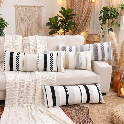 Boho Throw Pillow Cover Lumbar Pillow Cover 14x36 Black White | 1 Piece,Durable Fabric,Stripe Pillow Cover,Farmhouse Cushion Case,Chenille Pillow Case,Neutral Pillowcase for Sofa Couch Bed - color: Black Stripe1, size: 36" x 14" (Pack of 1)