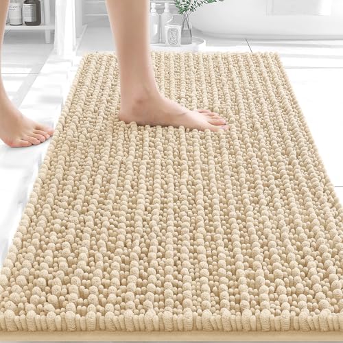 OLANLY Bathroom Rugs 30x20, Thick Soft Absorbent Chenille Bath Rugs | Beige, Shaggy Bath Mat with Quick-Drying Rubber Backing, Machine Washable for Floor, Tub and Shower, Home Decor Accessories - color: Beige, size: 30" x 20"