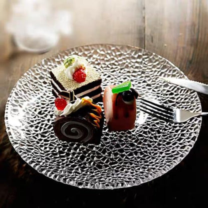 Glass Salad Plates Set of 4, 10inch Crystal Clear Tableware for Dessert, Appetizer, Fruit, Snack, Dishwasher Safe and Stackable, Snowflake Textrued Glass Design (10inch, 4pcs) - color: 10inch, size: 4pcs