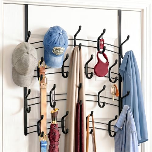 LYNK Professional® Home™ Over the Door Hooks - 36 Hook – Over the Door Coat Rack - Over the Door Hanger - Hanging Towels or Clothes - Bathroom, Bedroom, Laundry Room - Lifetime Ltd. Warranty, Black - color: Piano Black, size: 36 Hooks Meridian
