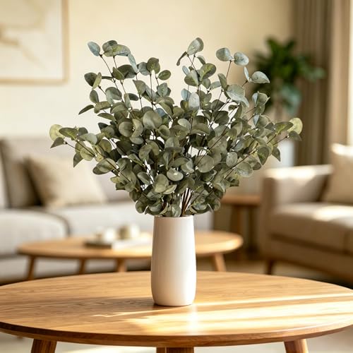 4PCS 22.2Inch Faux Greenery Eucalyptus Stems Plant for Vase(Grey-blue) | soft thin-styrofoam nice-touch natural look easy to adjust suitable for various vases without any maintenance - color: Grey-blue