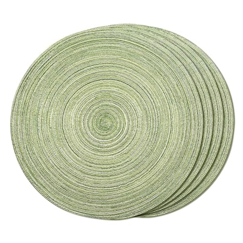 FunWheat Round Braided Placemats Set of 4 Place mats for Dining Tables Woven Heat Resistant Table Mats 15 inch (E Light Green, 4pcs) - color: Multi Light Green, size: 4pcs