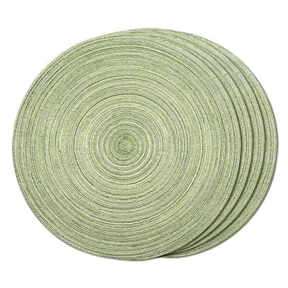 FunWheat Round Braided Placemats Set of 4 Place mats for Dining Tables Woven Heat Resistant Table Mats 15 inch (E Light Green, 4pcs) - color: Multi Light Green, size: 4pcs