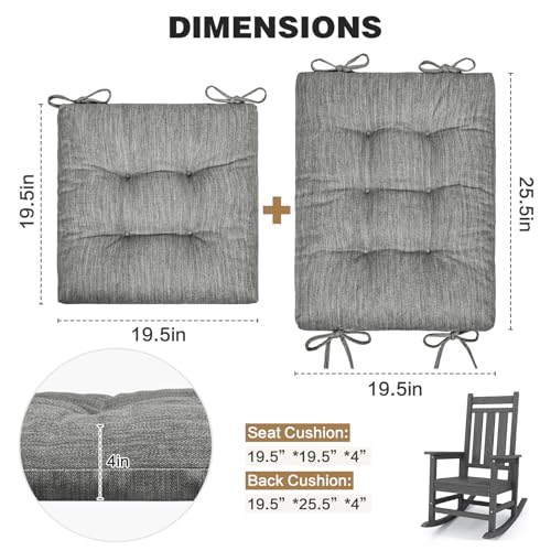 baibu Patented Dual-Layer Rocking Chair Cushion Set, 19.5 x 19.5 in, Grey | Two-piece memory foam seat and back cushion set with secure ties and a non-slip bottom for indoor rocking chairs. - color: Grey