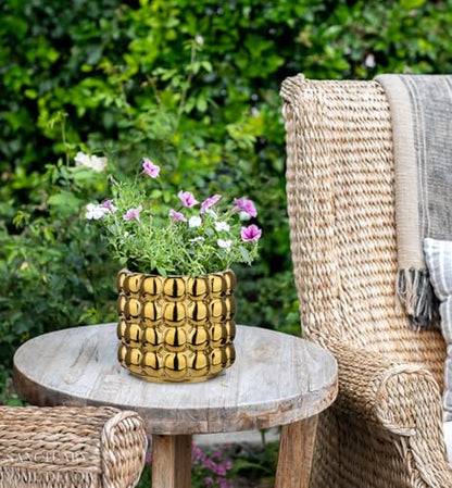 5 Inch Ceramic Planter Pot for Indoor Plants with Drainage Hole Bubble Flower Planter Hobnail Plant Pot Garden Planter Gold Succulent Plant Pot Utensil Holder - color: Gold # 5 Inch
