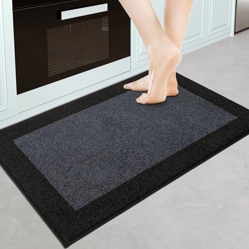 Kitchen Rug 24" x 36", Throw Rug for Hallway, Bathroom, Door | Non Slip, Machine Washable, Dirt trapping, Absorbent, Quick Drying, Entryway Rug - color: Charcoal, size: 24" X 36"