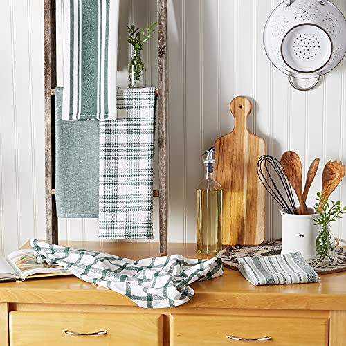 DII Assorted Woven, Kitchen Dishtowel Set, 18x28, Dark Green, 5 Piece - color: Dark Green
