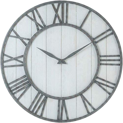 Oldtown Farmhouse Metal & Solid Wood Noiseless Wall Clock (Whitewash, 36-inch) - color: Whitewash, size: 36-inch