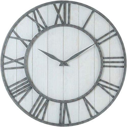 Oldtown Farmhouse Metal & Solid Wood Noiseless Wall Clock (Whitewash, 36-inch) - color: Whitewash, size: 36-inch