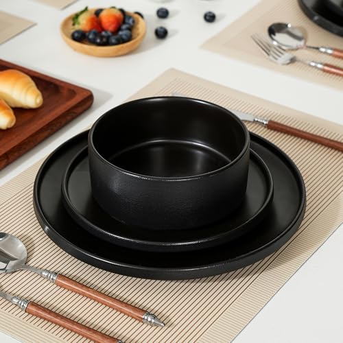 Stoneware Cereal & Soup Bowls Set of 4, 6 Inch, Matte Black | Matte Glaze Ceramic, For Breakfast & Oatmeal, Microwave Safe, Dishwasher Safe - color: Black, size: Cereal Bowls Set (4PCS)