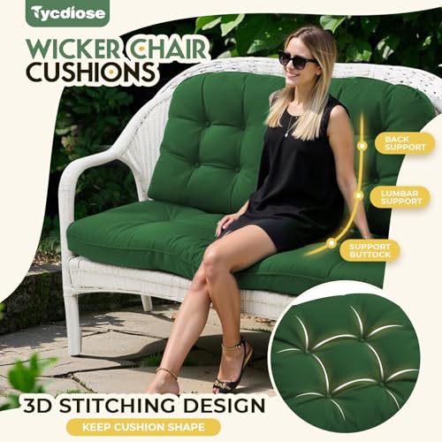 All Weather Outdoor Wicker Chair Cushions of 3 Pieces, Waterproof Outdoor Wicker Chair Cushion for Patio Furniture Loveseat Settee Bench, 1 Loveseat and 2 U-Shaped Thickened Cushions, Green - color: Green