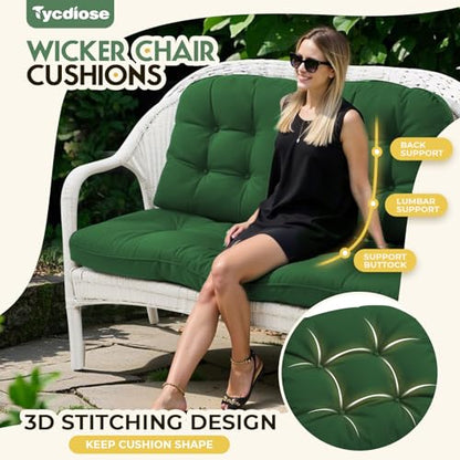All Weather Outdoor Wicker Chair Cushions of 3 Pieces, Waterproof Outdoor Wicker Chair Cushion for Patio Furniture Loveseat Settee Bench, 1 Loveseat and 2 U-Shaped Thickened Cushions, Green - color: Green