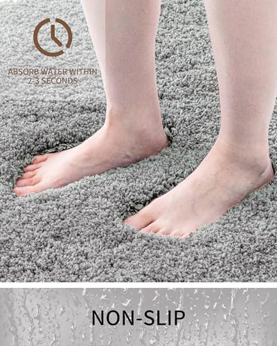 Toilet Rugs U-Shaped Mat 24x22, Contour Bathroom Mat - Ultra Soft & Absorbent Microfiber, Quick-Dry, Machine Washable with High Density Foam Latex Non Slip Backing, Grey - color: Grey, size: 24" X 22"(Toilet Rug)