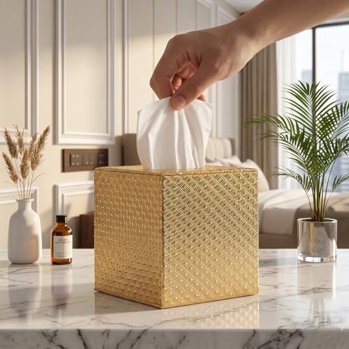 Gold Tissue Box Cover,Tissue Box Cover Square,Gold Tissue Box Holders,Tissue Holder for Bathroom Accessories,Bathroom Tissue Holders - color: Gold, size: Square
