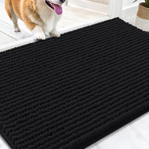 OLANLY Dog Door Mat for Muddy Paws 30x20, Extra Absorbent Chenille Mud Mat | Black, Absorbs Moisture and Dirt, Non-Slip Machine Washable Doormat, Quick-Drying Indoor Entryway Floor Mat for Dogs - color: Black, size: 30" X 20"
