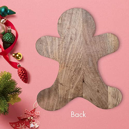 Mary Square Natural Brown Gingerbread 16.5 x 13.25 Mango Wood Christmas Cheese Cutting Board - style: Gingerbread