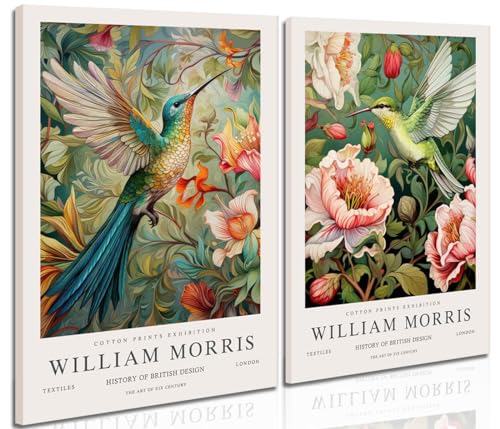 William Morris Wall Art Decor Set of 2 Framed 12x16 In | Vintage Flower Botanical Pictures, Bird Aesthetic Paintings, Canvas Prints for Bedroom Living Room Hallway Home Office Decor - color: Bird(Canvas), size: 16"L x 12"W