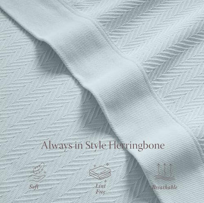 Threadmill Luxury Cotton Blankets for Queen Size Bed | All-Season 100% Cotton Queen Size Blanket | Herringbone Cozy, Soft Breathable Fall Thermal Blanket fits Full Size Bed | Light Blue | 100% Cotton, Herringbone Pattern, 90x92 in, Breathable, Moisture-Wi