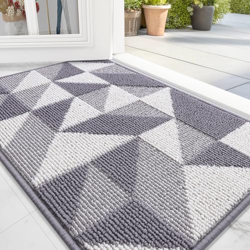 OLANLY Door Mat Indoor Entrance Washable 32x20, Odor-Free Low-Profile Front Back Geometric Doormat, Absorbent Resist Dirt Entry Carpet, Easy to Clean Sturdy Inside Floor Mats for Entryway, Grey - color: Grey, size: 32" x 20"