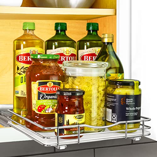 LYNK PROFESSIONAL® Pull Out Spice Organization for Cabinets - 10-3/8 inch Wide – Spice Rack for Inside Cabinets, Slide Out Spice Rack Organizer for cabinet – Pull Out Spice Rack, Sliding 1 Tier Chrome - color: Chrome, size: 10-1/4" - 1 Tier
