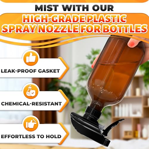 ALPENKOK 6 Pack Spray Nozzle for Bottles, Trim-To-Fit Tube; Plastic (Black) | Spray Bottle Nozzle Replacement; Fits 8 and 16 Oz; Trigger Sprayer with Mist, Stream & Off Modes; for Cleaning and Garden - color: 6 Pcs Black