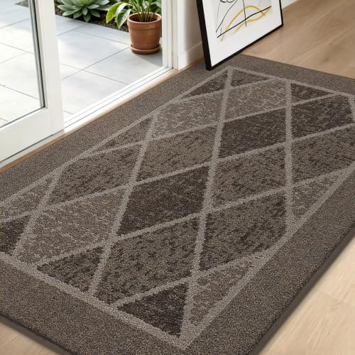 BEQHAUSE Dirt Trapper Door Mats 36" x 60", Non-Slip Washable, Brown | Doormat Indoor Entrance Low-Profile, Dirt Resistant and Absorbent Entryway Rugs Inside Welcome Floor Mat for Front Back Door - color: Brown, size: 36" X 60" (Rectangular)