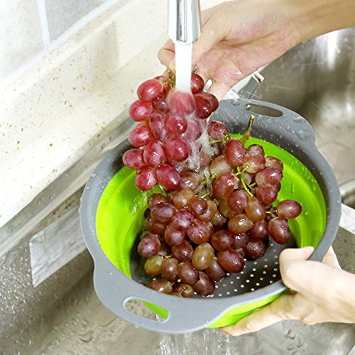 Qimh Collapsible Colander Set of 3 Round Silicone Kitchen Strainer Set - 2 pcs 4 Quart and 1 pcs 2 Quart- Perfect for Draining Pasta, Vegetable and fruit (green,blue, purple) - color: Multicolor