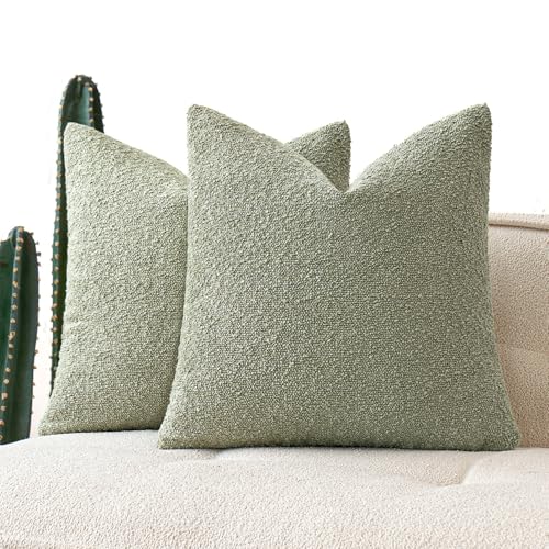 MIULEE 18x18 Decorative Lumbar Boucle Couch Pillow Covers Sage Green | Set of 2 Textured Neutral Throw Pillow Covers, Accent Solid Pillowcases, Sofa Living Room Home Decor - color: Sage Green, size: 18" x 18" (Pack of 2)