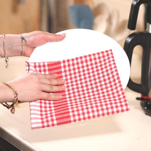 Checkered Kitchen Towels - Dish Drying Towels (24" x 16") Reusable & Cute Perfect as Kitchen Towels Set, Dishcloths for Kitchen - (12 Pack) (Red) - color: Red, size: Set of 12