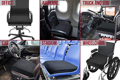 Large 19"x17"x3.25" Medium-Firm Memory Foam Seat Cushion with Cooling Effect, Washable Cover and Non-Slip Base for Office Chairs, Wheelchairs, Recliners, Cars - Back Pain Relief - Black - color: Black