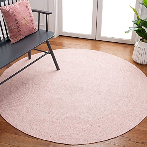 SAFAVIEH Cape Cod Collection Area Rug - 4' Round, Pink, Handmade Braided, Ideal for High Traffic Areas in Living Room, Bedroom (CAP224U) - color: Pink, size: 4' (Round)