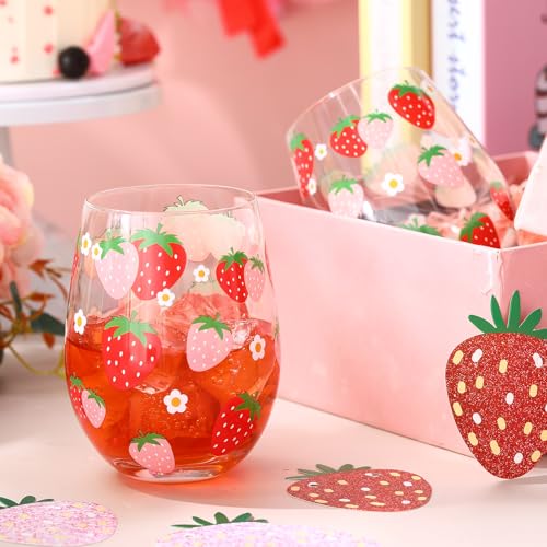 Sliner 2 Pack 17oz Strawberry Stemless Wine Glasses for Women Strawberry Cups Colorful Conversation Drinking Glass for Gift Birthday Party Supplies Graduation Gifts Theme Events - style: Strawberry