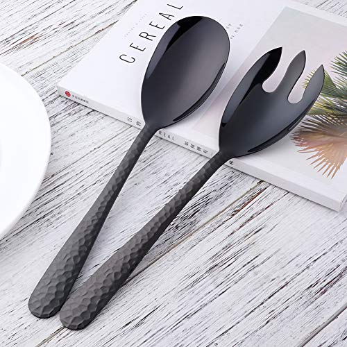 Salad Spoon and Fork Set, 12 Inch Stainless Steel Salad Server, Black Serving Utensils, Dishwasher Safe, Pack of 2 - color: Black