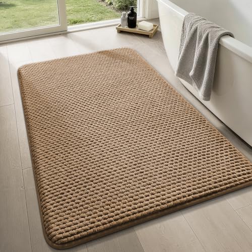 Bathroom Rugs 20x32, Extra Thick Soft Absorbent Chenille Bath Rug Non-Slip Quick Dry, Machine Washable Bath Mats for Bathroom, Floor, Tub and Shower, Home Decor, Beige - color: Brown, size: 20" x 32"