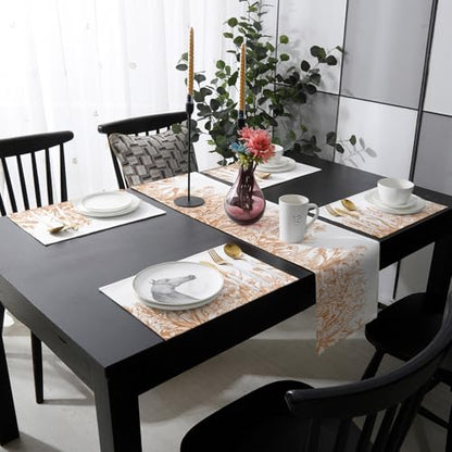 Table Runner and Placemats Set of 6 Floral Plant Decorative Dining Table Runner with Matching Placemats Flowers Table Decor for Kitchen Dining Room and Everyday Use 13x70in - size: 13"x70"+6pcs