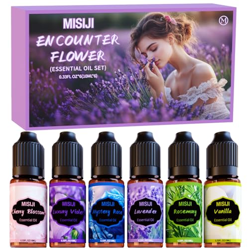 Flower Essential Oils Set for Home,Fragrance Oil Scented Oils for Diffusers-Cherry Blossom, Mystery Rose, Rosemary, Vanilla, Lavender, Luxury Violet,6x10mL - color: Flower