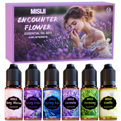 Flower Essential Oils Set for Home,Fragrance Oil Scented Oils for Diffusers-Cherry Blossom, Mystery Rose, Rosemary, Vanilla, Lavender, Luxury Violet,6x10mL - color: Flower