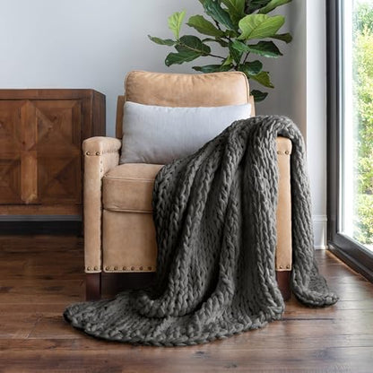 Merit Linens Chunky Knit Throw Blanket - One Size Gray - color: Chunky Hand-knit Gray