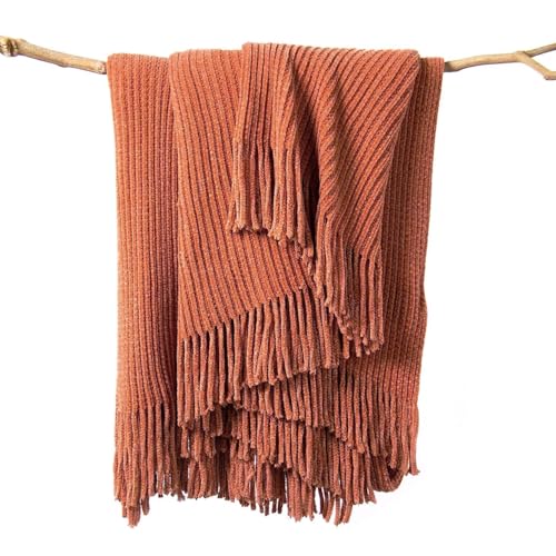 lifein Throw Blanket for Couch, Soft Boho Decor Bed Throw,Cozy Burnt Orange Chenille Knitted Small Farmhouse Lightweight Throw (Rust,60 * 80") - color: B-orange Rust, size: 60*80''