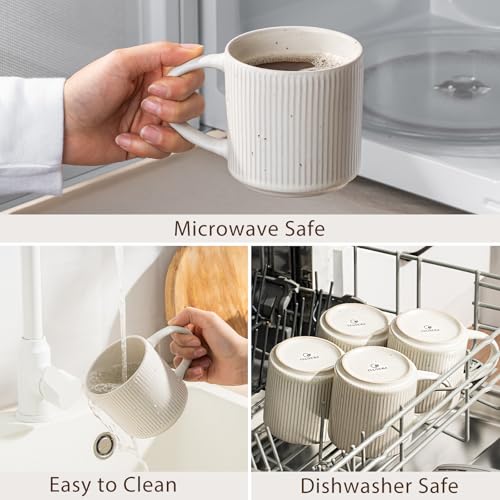 Coffee Mug Set for 4-12oz Ceramic Stoneware Mugs for Coffee, Tea, Cocoa, Microwave & Dishwasher Safe, Speckled White - color: Speckled White