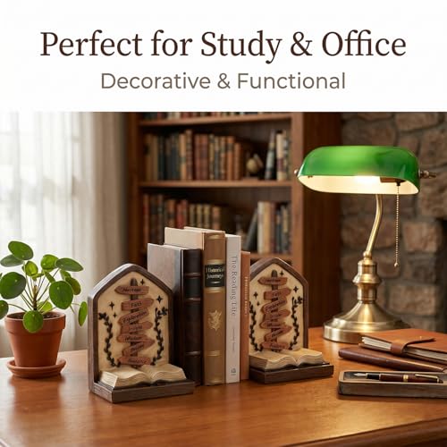 Bookends Set of 2 Resin Decorative Book Ends with Inspirational Signpost and Open Book Design, Distressed Library Decor for Bookshelf Office Study Shelf Display