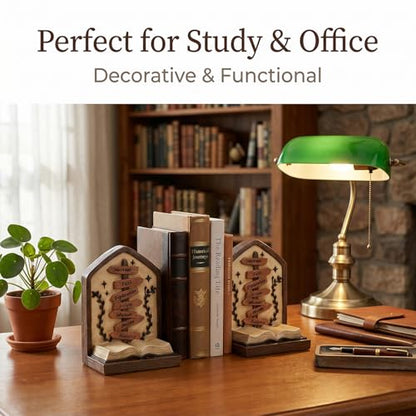 Bookends Set of 2 Resin Decorative Book Ends with Inspirational Signpost and Open Book Design, Distressed Library Decor for Bookshelf Office Study Shelf Display