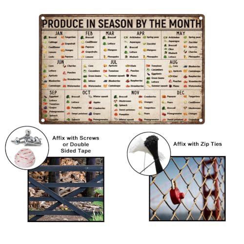 Vegetables Knowledge Metal Tin Signs 0.79×1.18inch Retro Season Fruit Sign Produce In Season By The Month Sign Food Art Poster for Room Garden Yard Home Farmhouse Wall Decor - style: Season Fruit