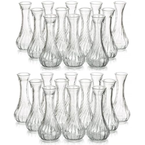 Hewory Small Glass Bud Vases: Set of 24 Clear Bud Vases in Bulk, Cute Glass Vase for Centerpieces, Mini Floral Table Centerpiece for Wedding, Events, Home Decor - size: Small-24pcs