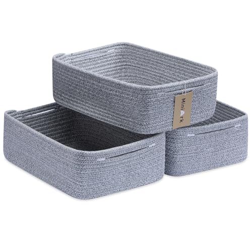 MiniArk Large Shallow Organizing Baskets 15x11x5.1 Inches - Rope Woven Storage Bins for Bathroom, Shelves, Cube Closet, Mixed Grey 3 Packs - color: Mixed Grey, size: 3pcs-L15×W11×H5.1"