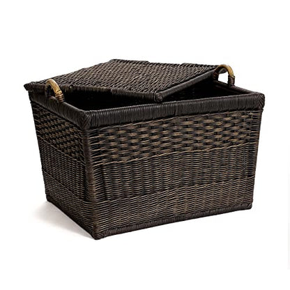 The Basket Lady Lift-Off Lid Wicker Storage Basket, M, Walnut Brown | Outside: 20" L x 15" W x 14" H | Inside: 17.5"L x 12"W x 11"H - Handcrafted by artisans from natural rattan - color: Antique Walnut Brown, size: Medium