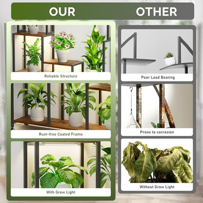 CODACE Plant Stand Indoor with Grow Light - 71 Inches Tall Plant Shelf | 8 Tiered Large Metal Plant Stand, Square Stand Plant Stand Display Shelf for Corner, Living Room, Balcony, Garden