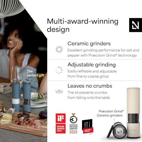 LARS NYSØM Salt and Pepper Grinder Set Manual, Stainless Steel Salt and Pepper Mills with Adjustable Ceramic Grinder I Design Spice Shakers (Black/Beige) - color: Carbon Black/Cream Beige, size: Set of two manual grinders