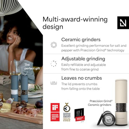 LARS NYSØM Salt and Pepper Grinder Set Manual, Stainless Steel Salt and Pepper Mills with Adjustable Ceramic Grinder I Design Spice Shakers (Black/Beige) - color: Carbon Black/Cream Beige, size: Set of two manual grinders